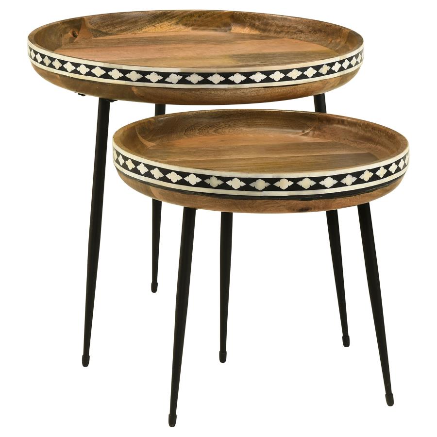 Ollie 2-piece Solid Wood Bone Inlay Nesting Table Natural (image for) Ollie 2-piece Solid Wood Bone Inlay Nesting Table Natural