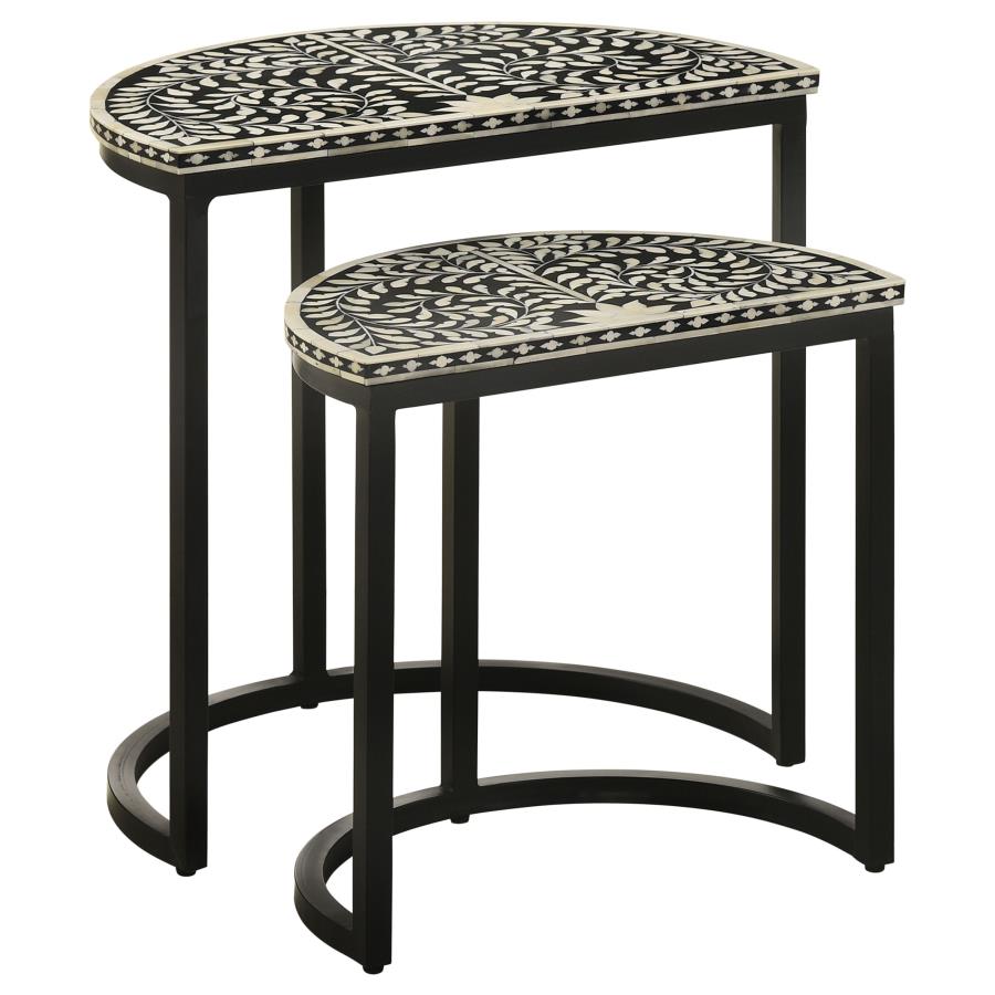 Zakiya 2-piece Demilune Nesting Table Set Black and White (image for) Zakiya 2-piece Demilune Nesting Table Set Black and White