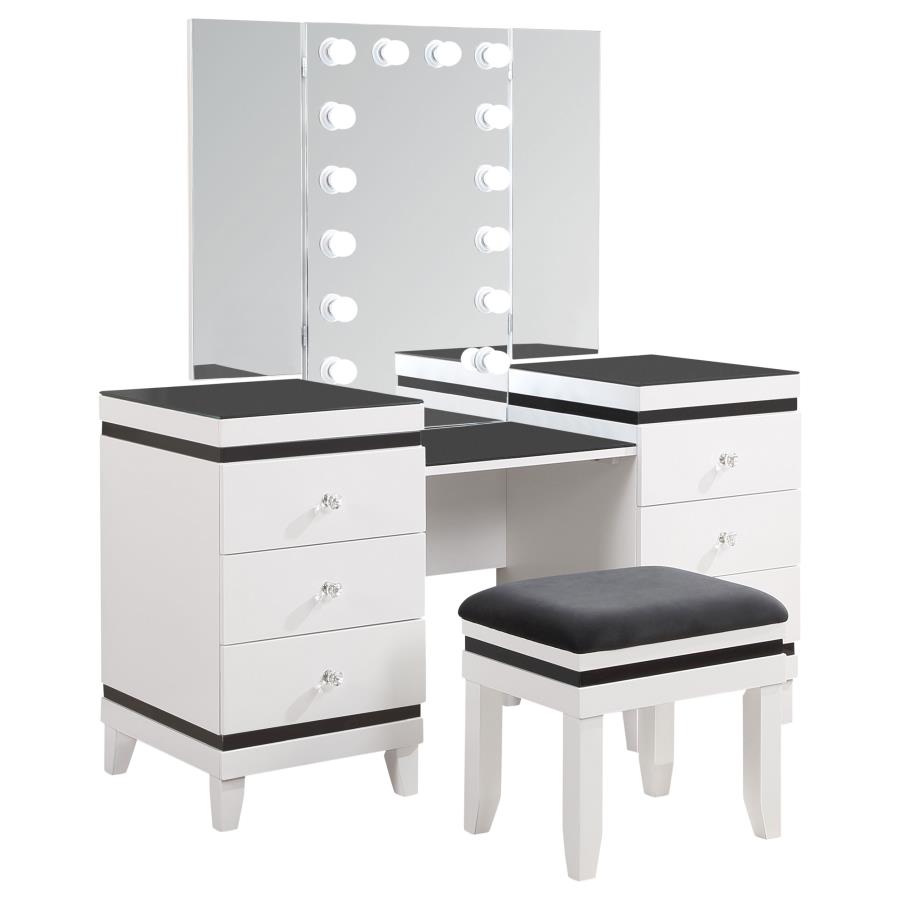 Talei 6-drawer Vanity Set with Lighting Black and White (image for) Talei 6-drawer Vanity Set with Lighting Black and White