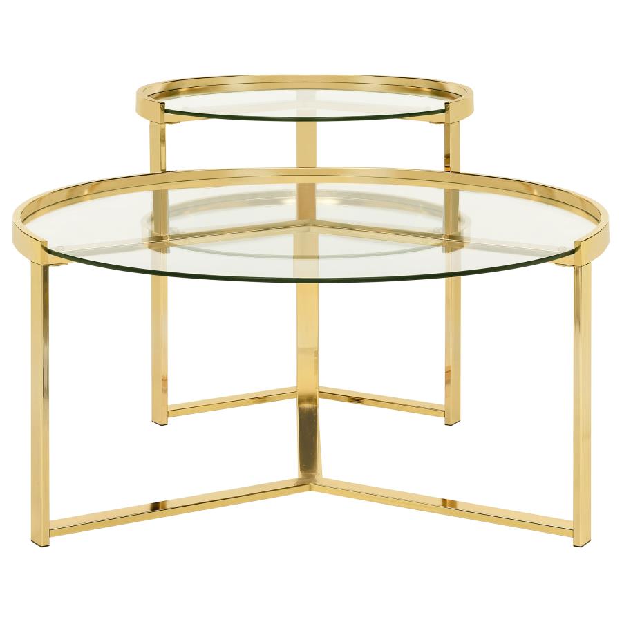 Delia 2-Piece Round Glass Top Nesting Coffee Table Gold