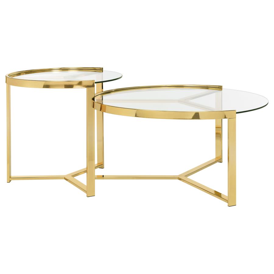 Delia 2-Piece Round Glass Top Nesting Coffee Table Gold