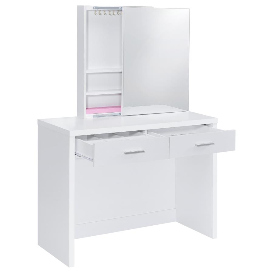 Bunbury Makeup Vanity Table Set Storage Mirror and Stool White