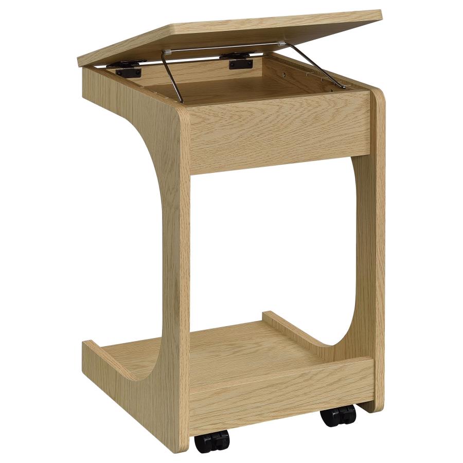 Ralston C-Shaped Lift-Top Sofa Side Table With Casters Light Oak
