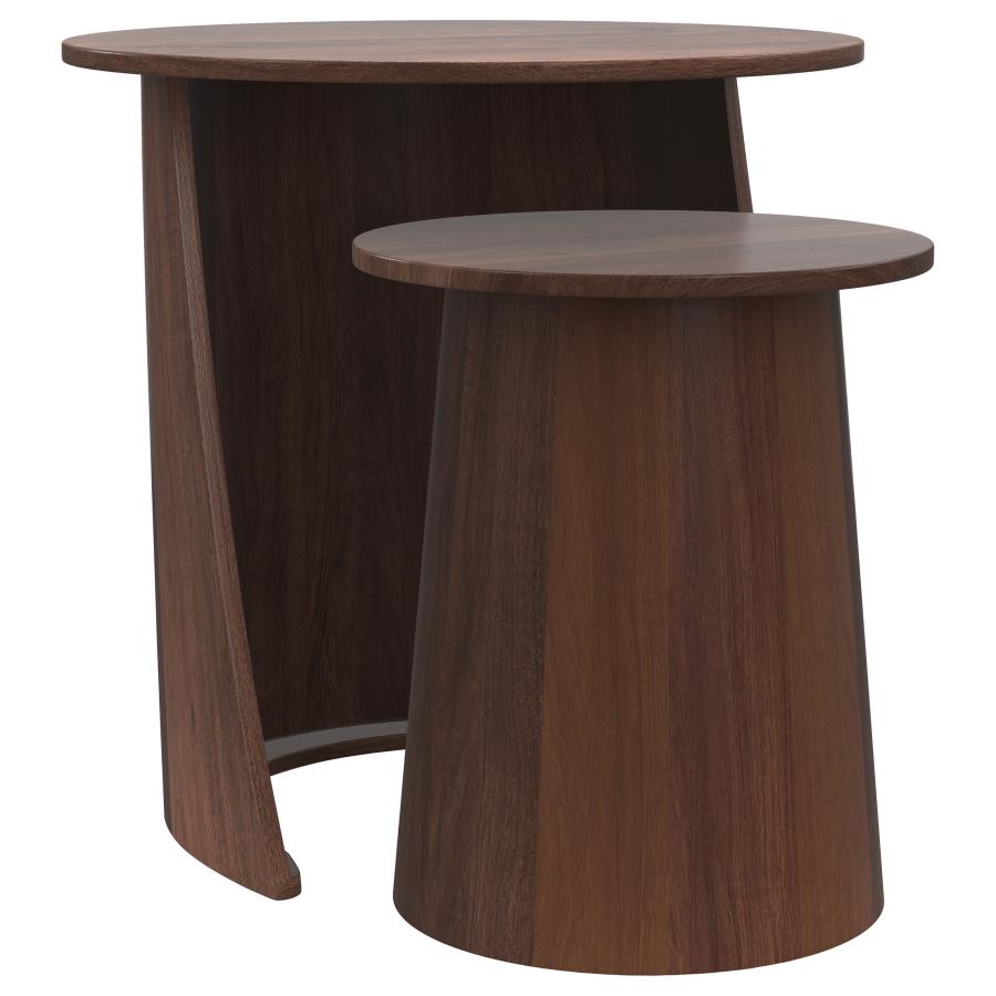 (image for) Yency 2-piece Round Mango Wood Nesting Table Set Dark Brown Mango
