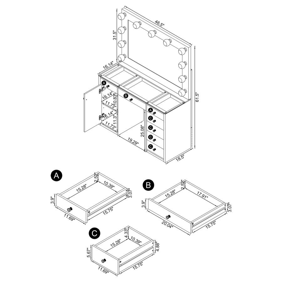 Modal Additional Images for Acena 7-drawer Vanity Set with Lighting Grey High Gloss