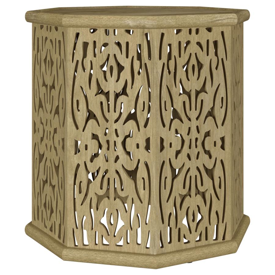 Torres Octagonal Solid Mango Wood Side Table Natural Brown (image for) Torres Octagonal Solid Mango Wood Side Table Natural Brown