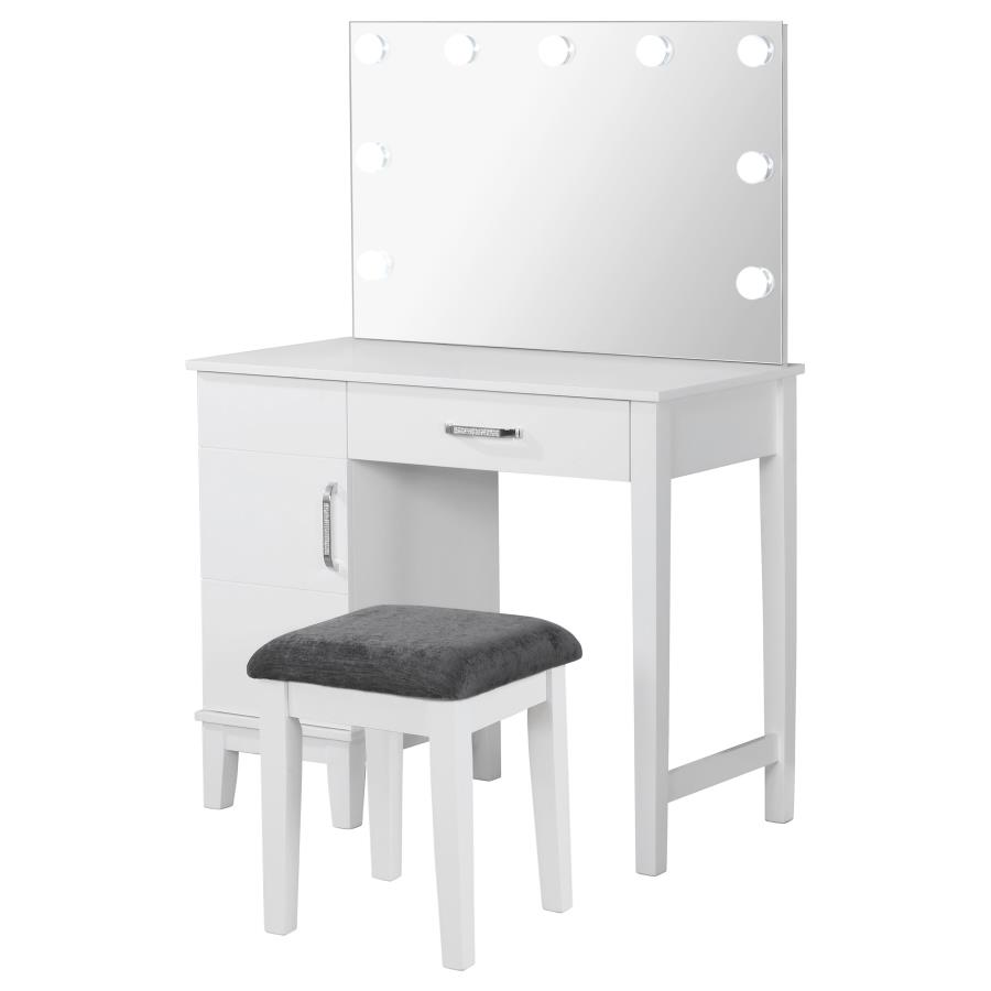 Elijah Vanity Set with Lighting & Stool White and Dark Grey (image for) Elijah Vanity Set with Lighting & Stool White and Dark Grey