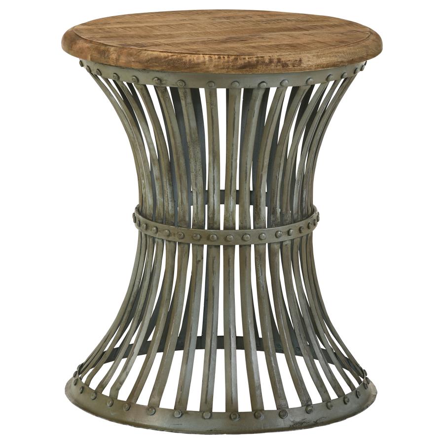 Matyas Round Wire Frame Accent Side Table Blue Distressed (image for) Matyas Round Wire Frame Accent Side Table Blue Distressed