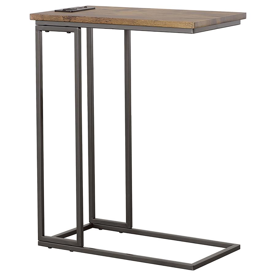 Rudy C-Shaped Side Table with Power Outlet Antique Brown (image for) Rudy C-Shaped Side Table with Power Outlet Antique Brown