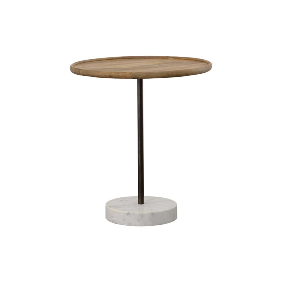 Ginevra 24" Wood Top Marble Base Table Natural and White (image for) Ginevra 24" Wood Top Marble Base Table Natural and White