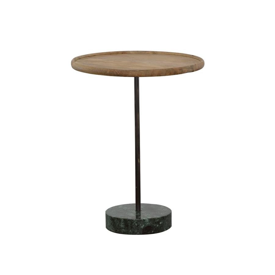 Ginevra 20" Wood Top Marble Base Table Natural and Green (image for) Ginevra 20" Wood Top Marble Base Table Natural and Green