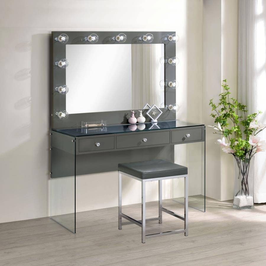 Modal Additional Images for Afshan 3-drawer Vanity Set with Lighting Grey High Gloss