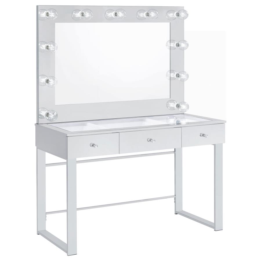 Umbridge 3-drawer Vanity Set with Lighting Chrome and White (image for) Umbridge 3-drawer Vanity Set with Lighting Chrome and White