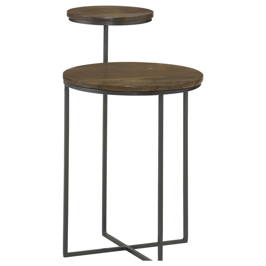 Yael Round Mango Wood Accent Side Table Natural and Gunmetal (image for) Yael Round Mango Wood Accent Side Table Natural and Gunmetal