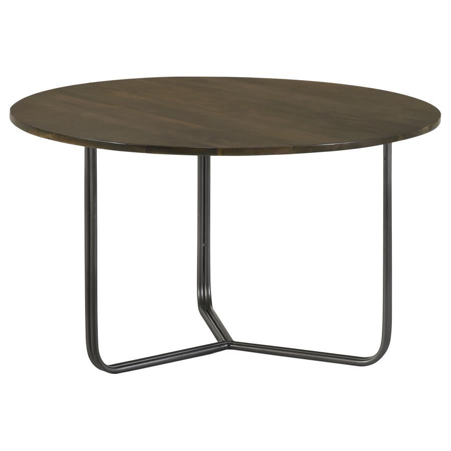 Yaritza Round Mango Wood Coffee Table Natural and Gunmetal (image for) Yaritza Round Mango Wood Coffee Table Natural and Gunmetal