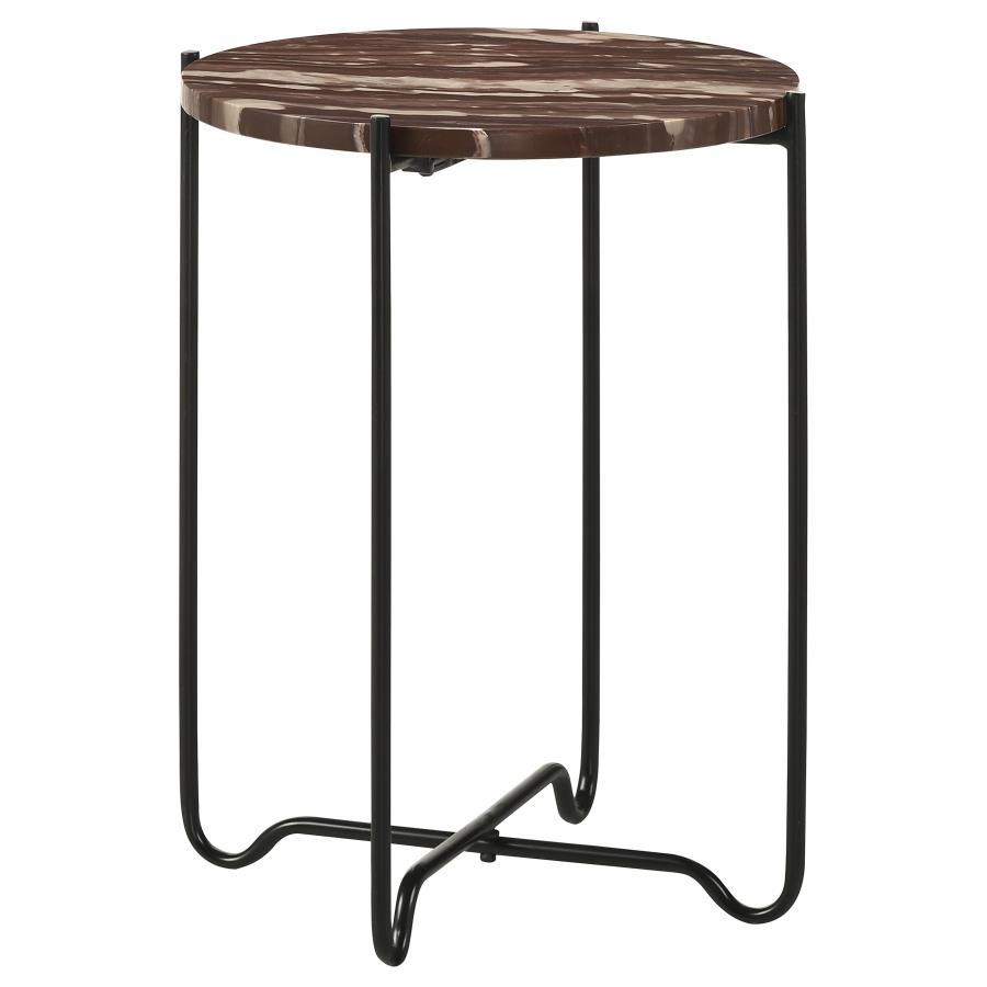 Latifa Round Marble Top Accent Side Table Red and Black (image for) Latifa Round Marble Top Accent Side Table Red and Black