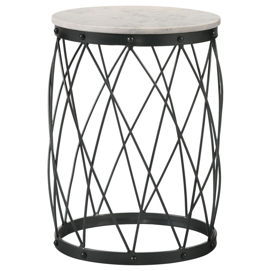 Tereza Round Accent Table with Marble Top White and Black (image for) Tereza Round Accent Table with Marble Top White and Black
