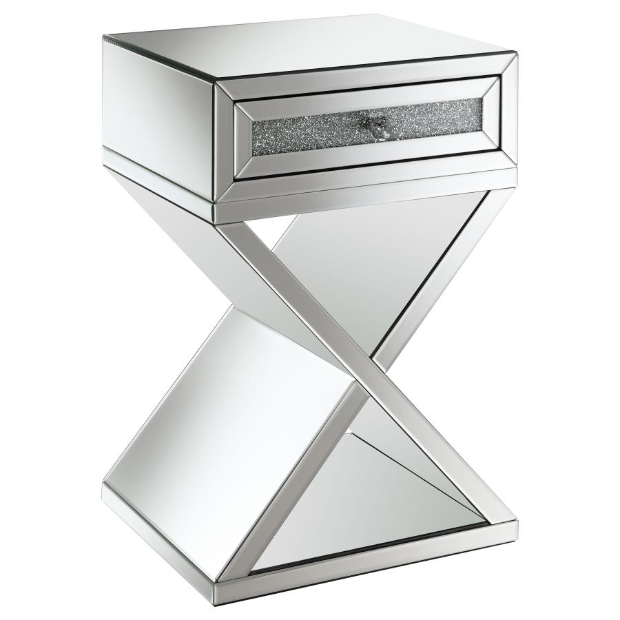 Hazel 1-drawer Mirrored Accent Side Table Silver (image for) Hazel 1-drawer Mirrored Accent Side Table Silver