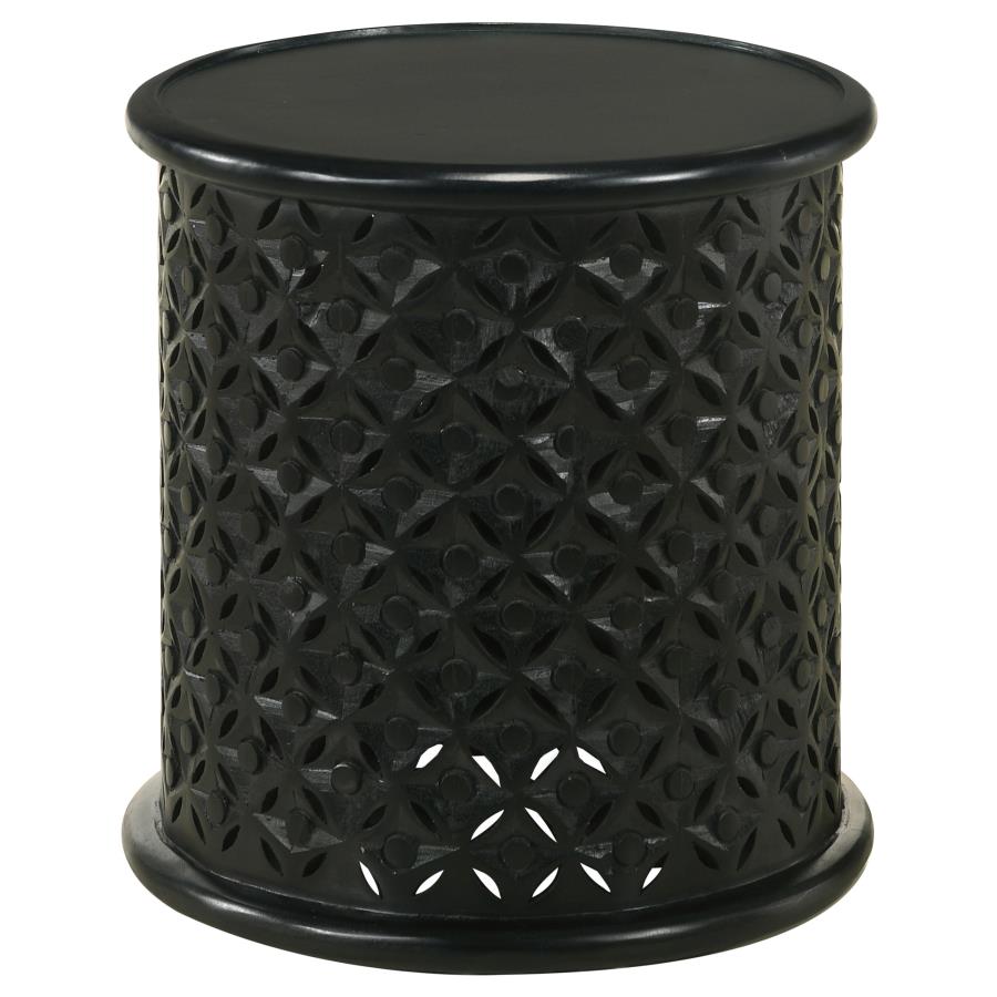 Krish 18-inch Round Mango Wood Side Table Black Stain (image for) Krish 18-inch Round Mango Wood Side Table Black Stain