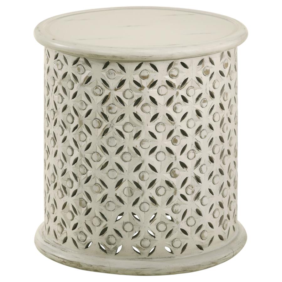 Krish 18-inch Round Mango Wood Side Table White Washed (image for) Krish 18-inch Round Mango Wood Side Table White Washed