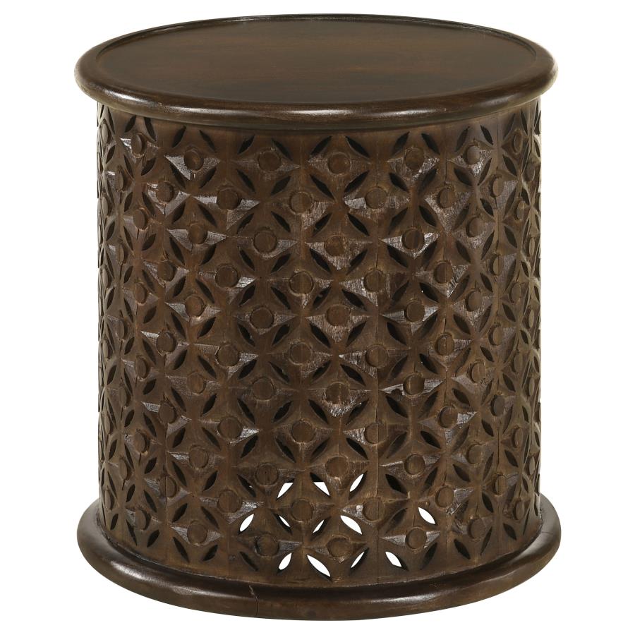 Krish 18-inch Round Mango Wood Side Table Dark Brown (image for) Krish 18-inch Round Mango Wood Side Table Dark Brown