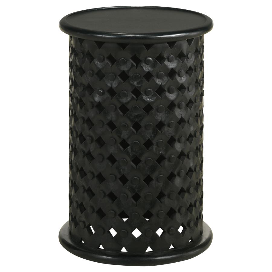 Krish 24-inch Round Mango Wood Side Table Black Stain (image for) Krish 24-inch Round Mango Wood Side Table Black Stain