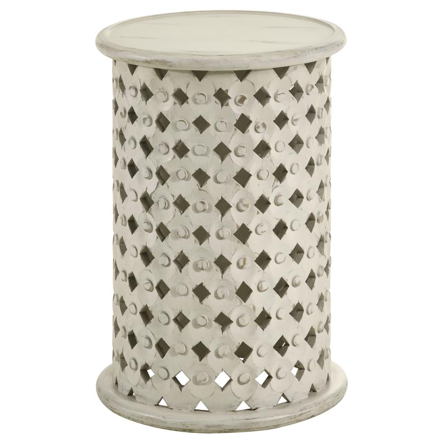 Krish 24-inch Round Mango Wood Side Table White Washed (image for) Krish 24-inch Round Mango Wood Side Table White Washed