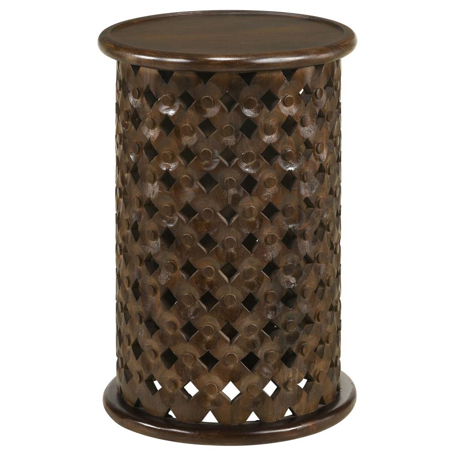 Krish 24-inch Round Mango Wood Side Table Dark Brown (image for) Krish 24-inch Round Mango Wood Side Table Dark Brown