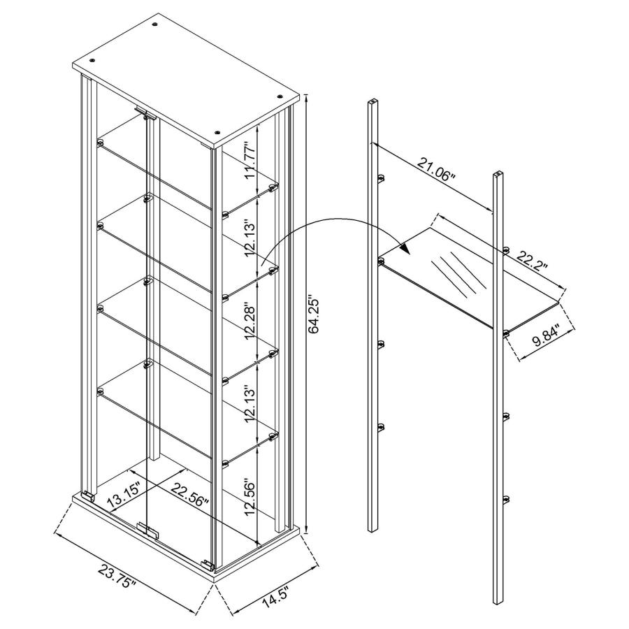 Modal Additional Images for Delphinium 4-Shelf Clear Glass Curio Display Cabinet White