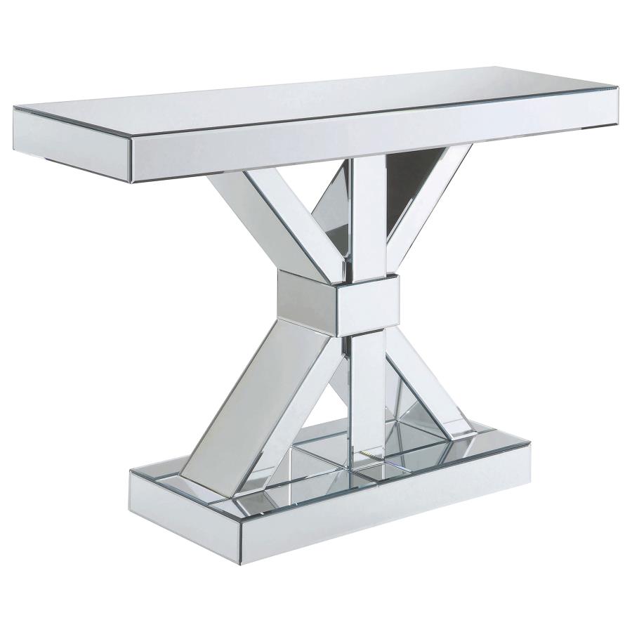 Lurlynn X-shaped Mirrored Entryway Console Table Silver (image for) Lurlynn X-shaped Mirrored Entryway Console Table Silver