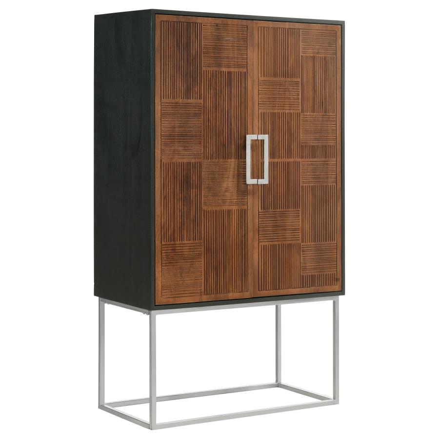 Borman 2-door Home Bar Cabinet Wine Storage Walnut and Black (image for) Borman 2-door Home Bar Cabinet Wine Storage Walnut and Black