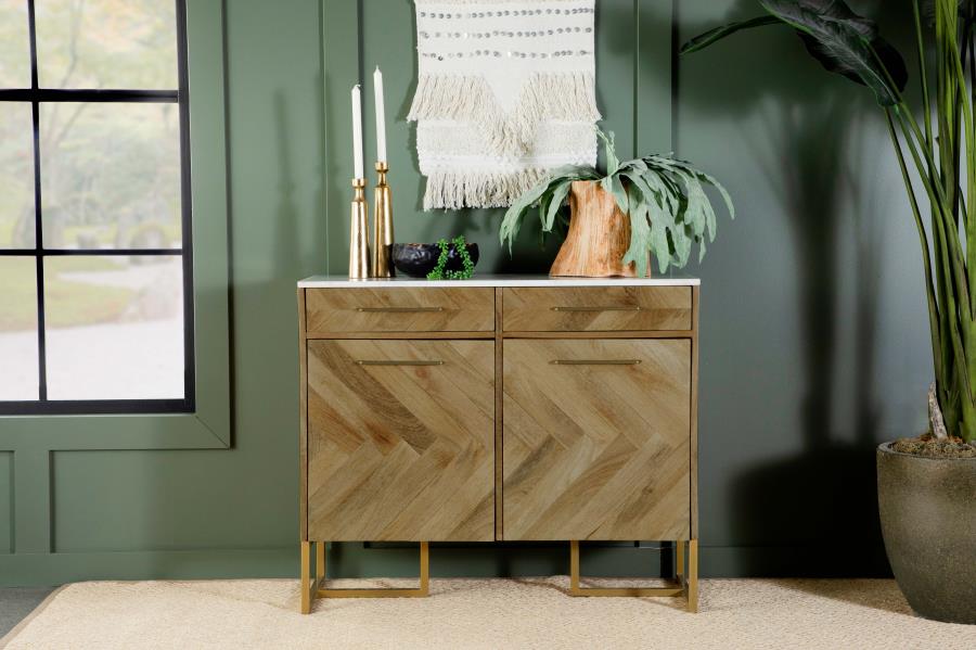 Modal Additional Images for Keaton 2-door Marble Top Herringbone Accent Cabinet Natural
