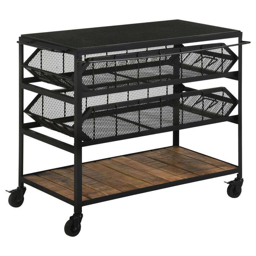 Evander Marble Top Kitchen Cart with Removable Shelves Black (image for) Evander Marble Top Kitchen Cart with Removable Shelves Black