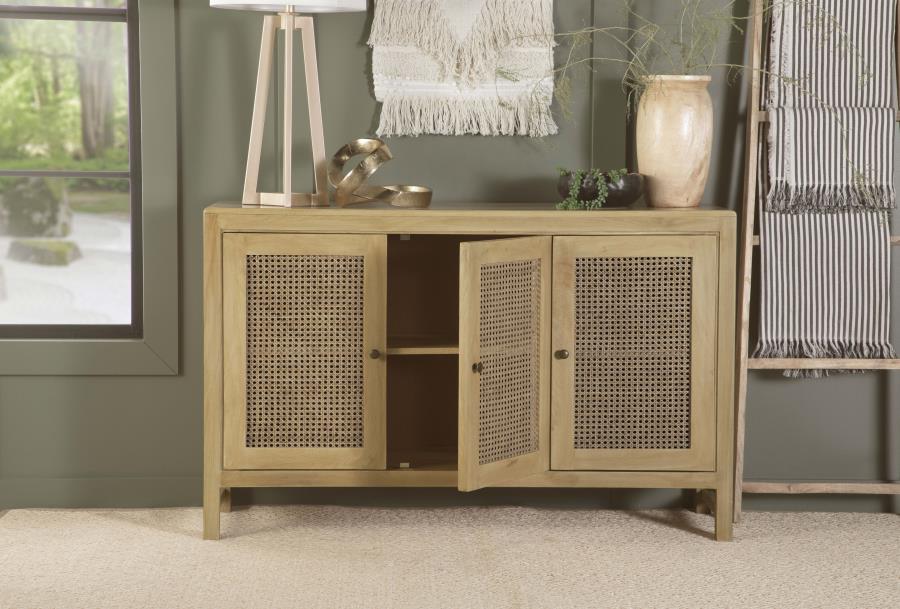 Modal Additional Images for Zamora 3-door Wood Accent Cabinet with Woven Cane Natural