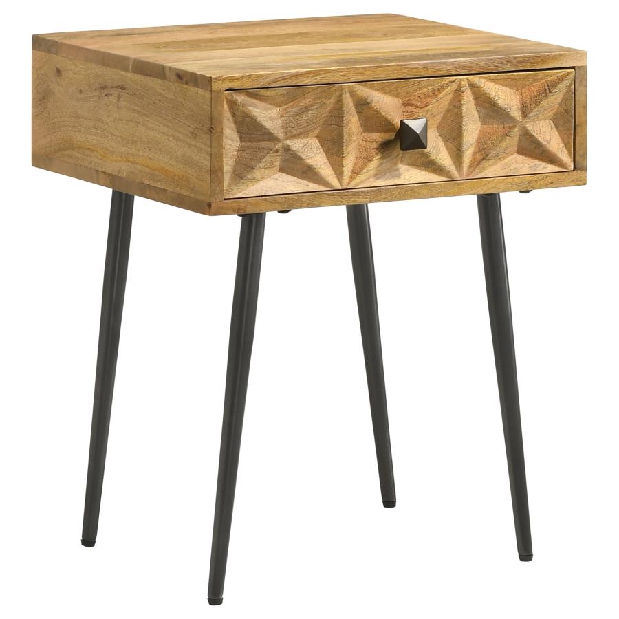 Ezra 1-drawer Rectangular Accent Side Table Natural Mango (image for) Ezra 1-drawer Rectangular Accent Side Table Natural Mango