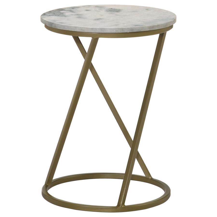Malthe Round Marble Top Accent Side White and Antique Gold (image for) Malthe Round Marble Top Accent Side White and Antique Gold