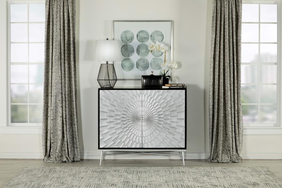 Modal Additional Images for Josie 2-door Wood Sunburst Accent Cabinet Black and Silver