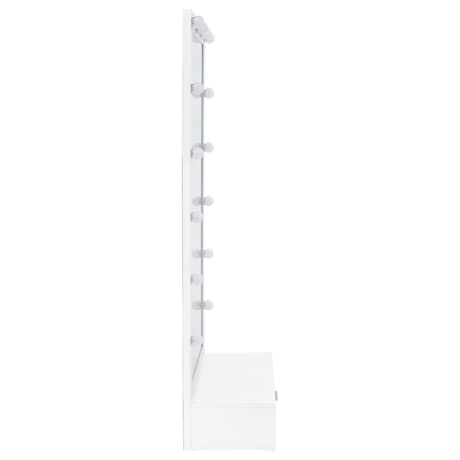 Spector 1-drawer Lighted Full-Length Floor Mirror White High Gloss