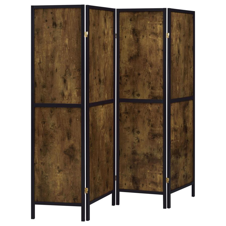 Deepika 4-Panel Room Divider Folding Screen Rustic Nutmeg (image for) Deepika 4-Panel Room Divider Folding Screen Rustic Nutmeg
