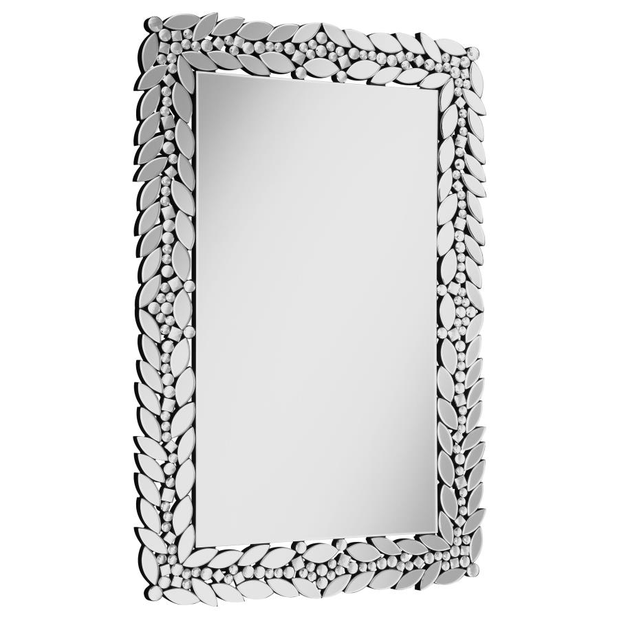 Cecily 32 x 47 Inch Leaf Border Crystal Wall Mirror Silver (image for) Cecily 32 x 47 Inch Leaf Border Crystal Wall Mirror Silver