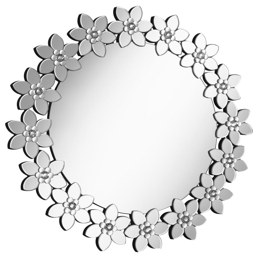 Cordelia 36 x 36 Inch Round Floral Wall Mirror Silver (image for) Cordelia 36 x 36 Inch Round Floral Wall Mirror Silver