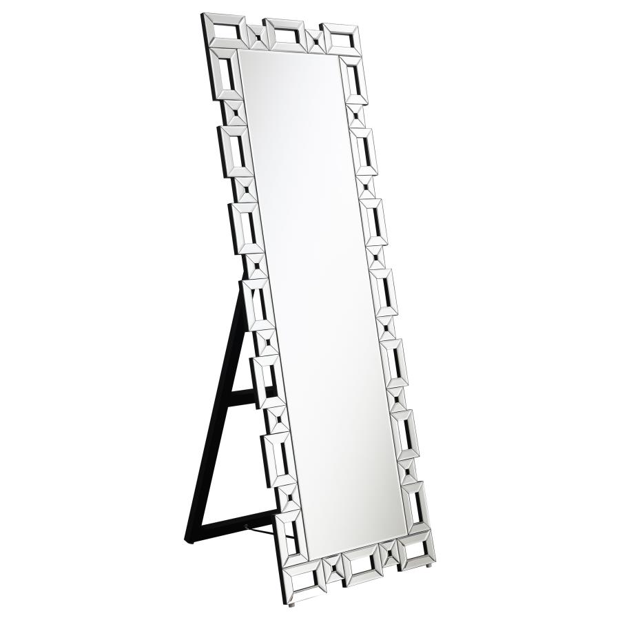 Tavin 24 x 65 Inch Geometric Frame Standing Mirror Silver (image for) Tavin 24 x 65 Inch Geometric Frame Standing Mirror Silver