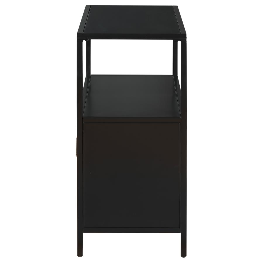Amherst 2-door Radio Weave Cane Metal Accent Cabinet Black