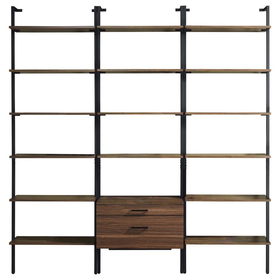 Owens 3-piece 96-inch Wall Mounted Bookshelf Set Walnut (image for) Owens 3-piece 96-inch Wall Mounted Bookshelf Set Walnut
