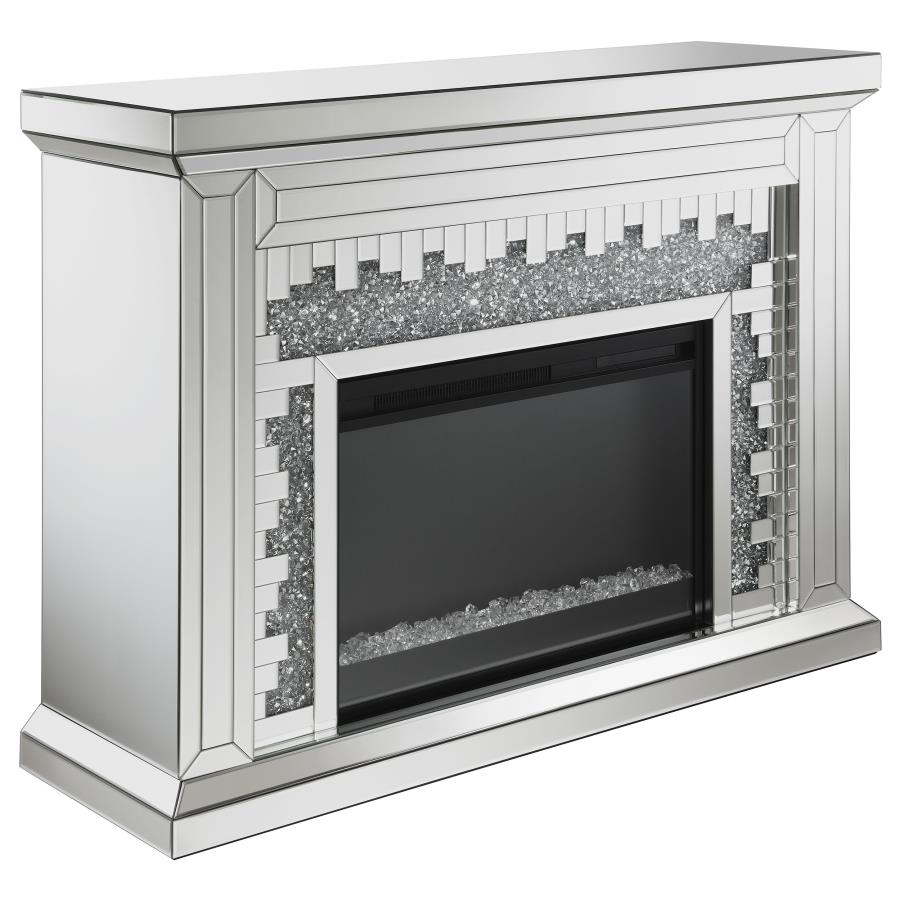 Gilmore Mirrored Freestanding Electric Fireplace Silver (image for) Gilmore Mirrored Freestanding Electric Fireplace Silver